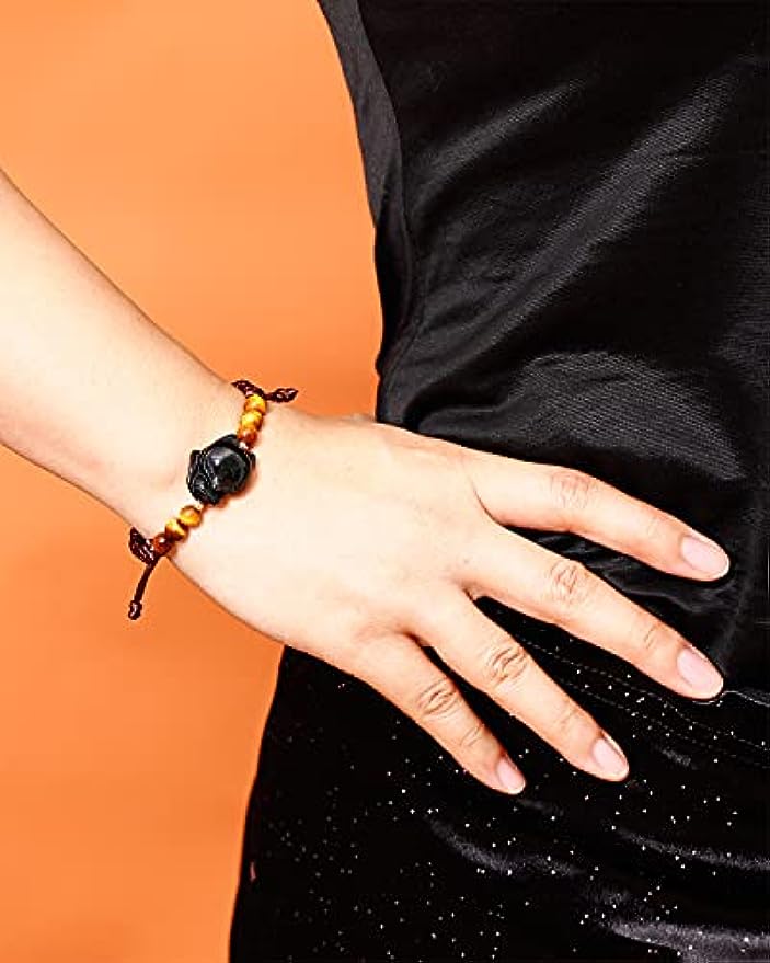 Fox Bracelet Obsidian with Tiger Eye Crystal