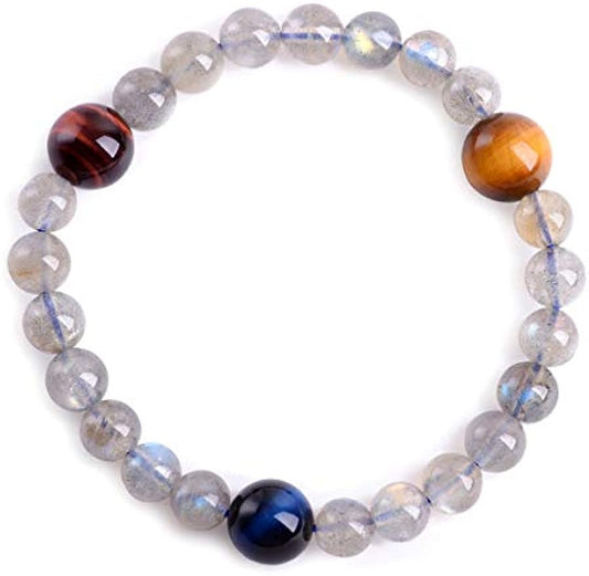 Natural Gray Moonstone Beads with Natural Tigereye Bracelet
