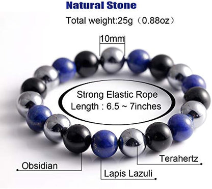 Triple Obsidian/Lazuli/Terahertz Bracelet