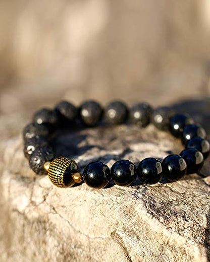 Lava Rock Couples Bracelets "Feng Shui" Black Obsidian