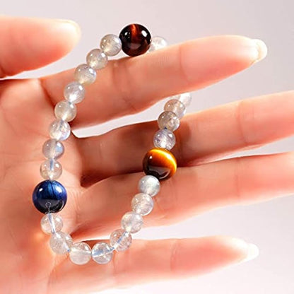 Natural Gray Moonstone Beads with Natural Tigereye Bracelet