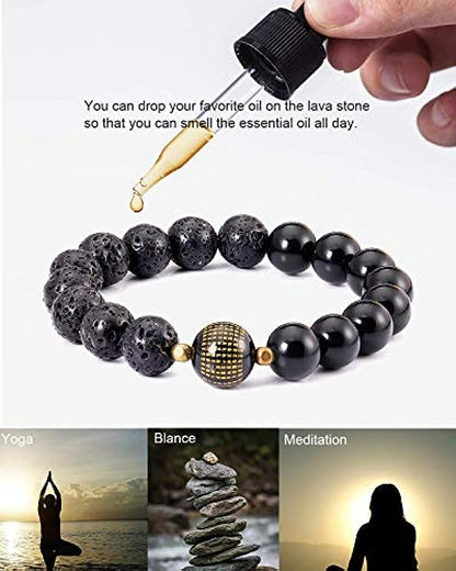 Lava Rock Couples Bracelets "Feng Shui" Black Obsidian