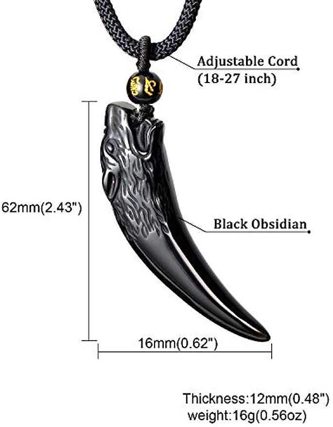 Natural Obsidian Wolf Tooth Necklace