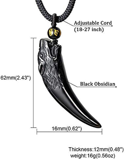 Natural Obsidian Wolf Tooth Necklace