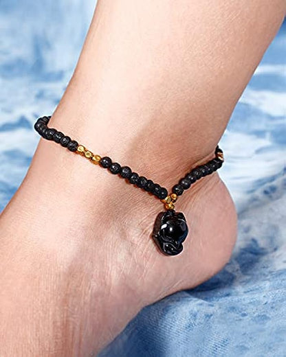 Lava Rock with Black Obsidian Fox Anklet/Bracelet