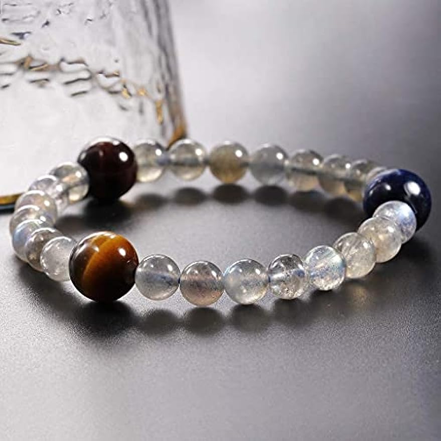 Natural Gray Moonstone Beads with Natural Tigereye Bracelet