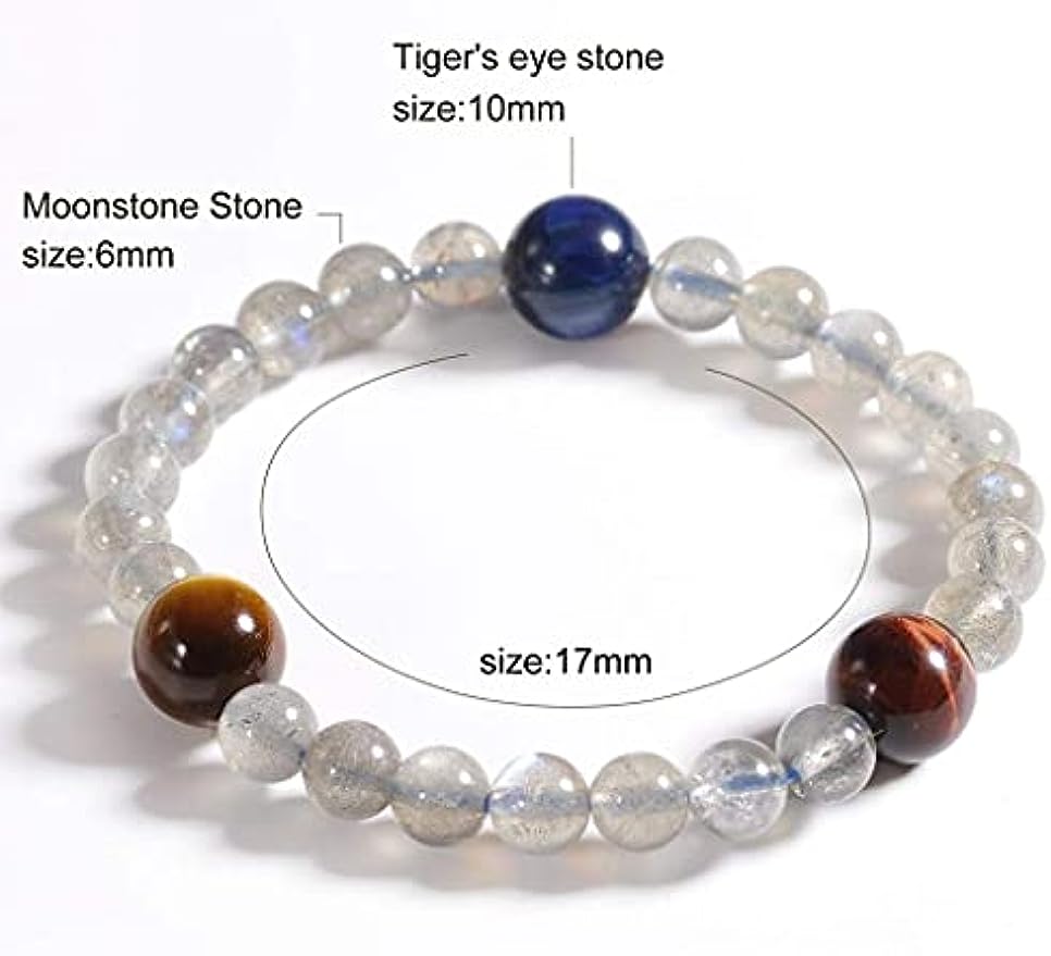 Natural Gray Moonstone Beads with Natural Tigereye Bracelet