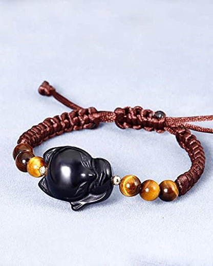 Fox Bracelet Obsidian with Tiger Eye Crystal