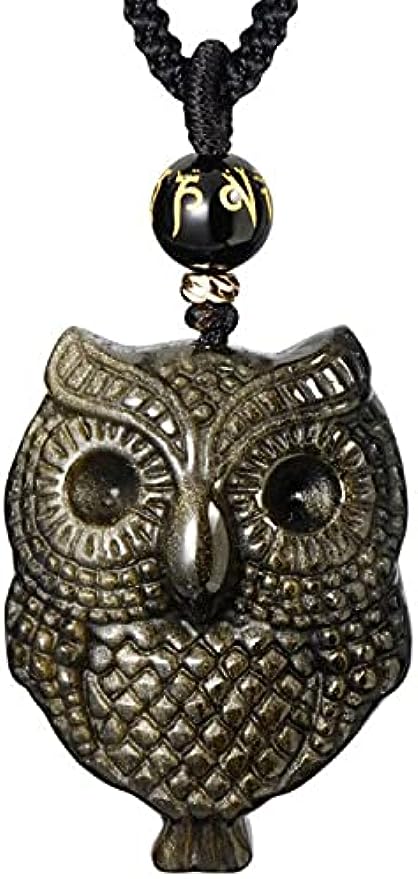 Gold Obsidian Owl Necklace Pendant Lovely Animal