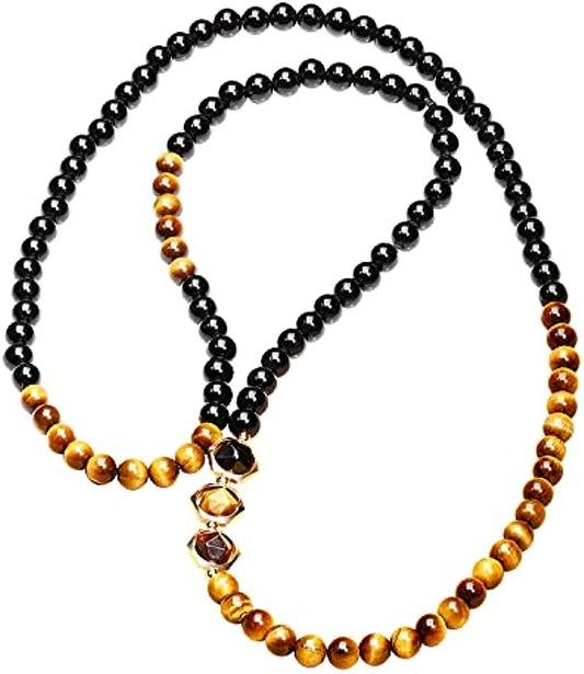 Long Tiger Eye Black Obsidian Chain Necklaces
