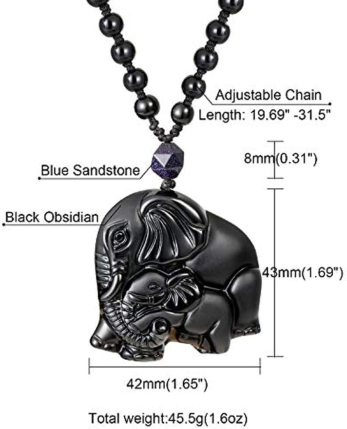 Elephant Natural Obsidian Necklace
