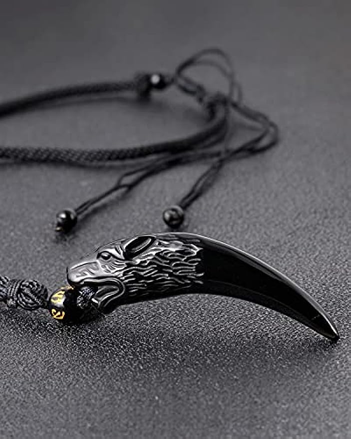 Natural Obsidian Wolf Tooth Necklace