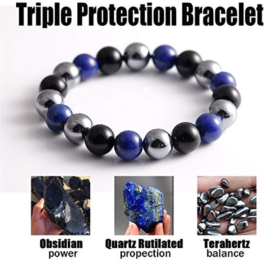 Triple Obsidian/Lazuli/Terahertz Bracelet