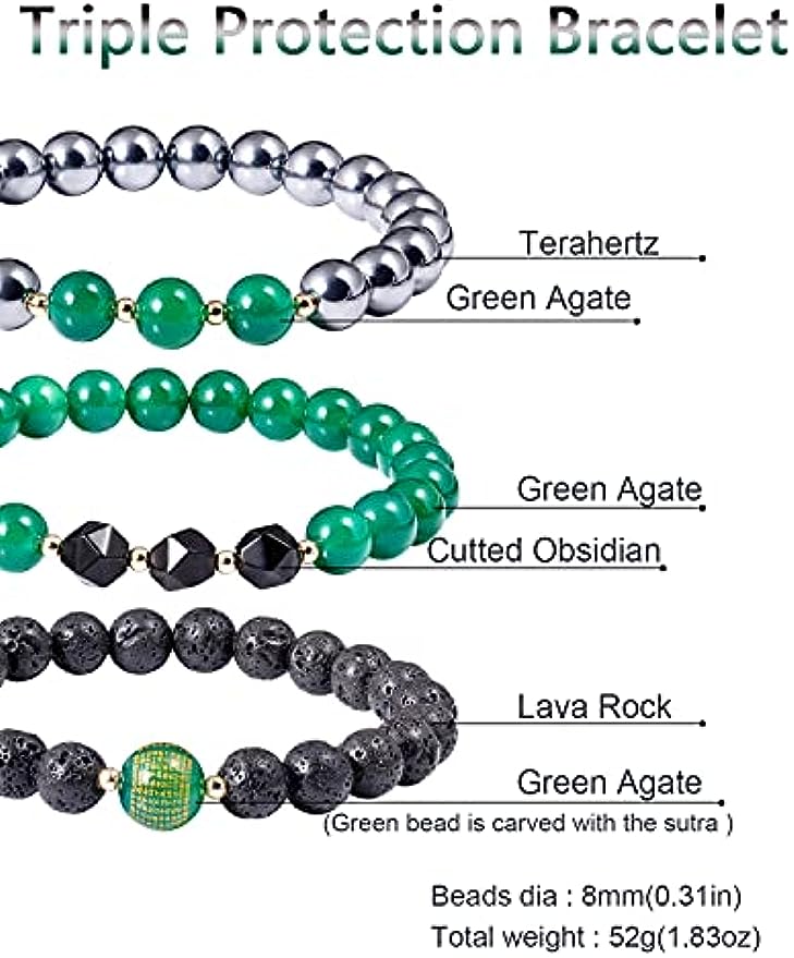 Triple Protection Bracelet Lava Rock/Terahertz/Green Agate