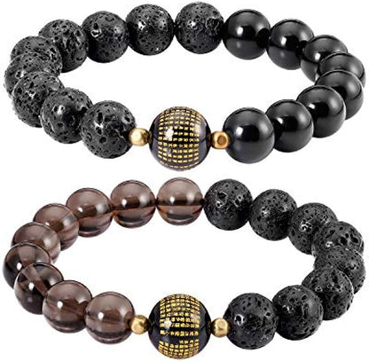 Lava Rock Couples Bracelets "Feng Shui" Black Obsidian