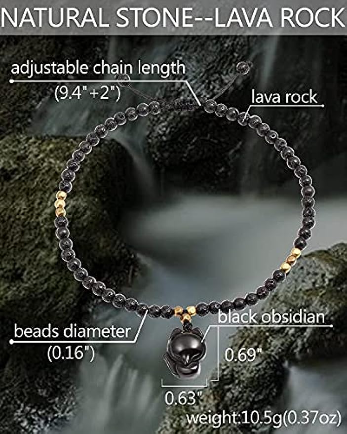 Lava Rock with Black Obsidian Fox Anklet/Bracelet