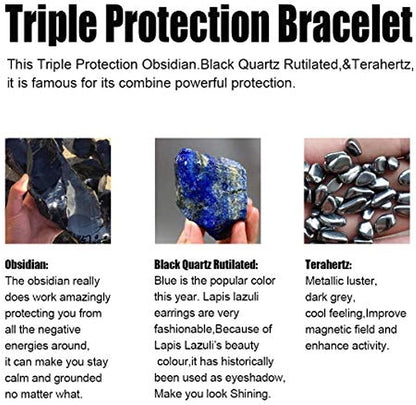 Triple Obsidian/Lazuli/Terahertz Bracelet