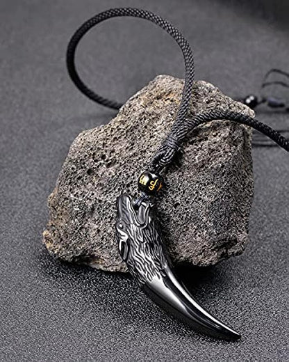 Natural Obsidian Wolf Tooth Necklace