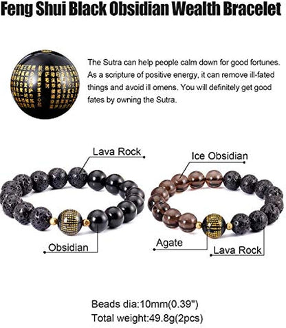 Lava Rock Couples Bracelets "Feng Shui" Black Obsidian