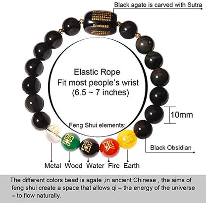 Feng Shui Black Obsidian Five-Element Amulet Bracelet