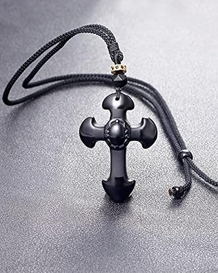Black Obsidian Cross Necklace