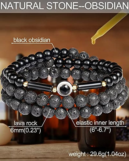 Layered Wrap Obsidian Lava Rock/Evil Eye Bracelets