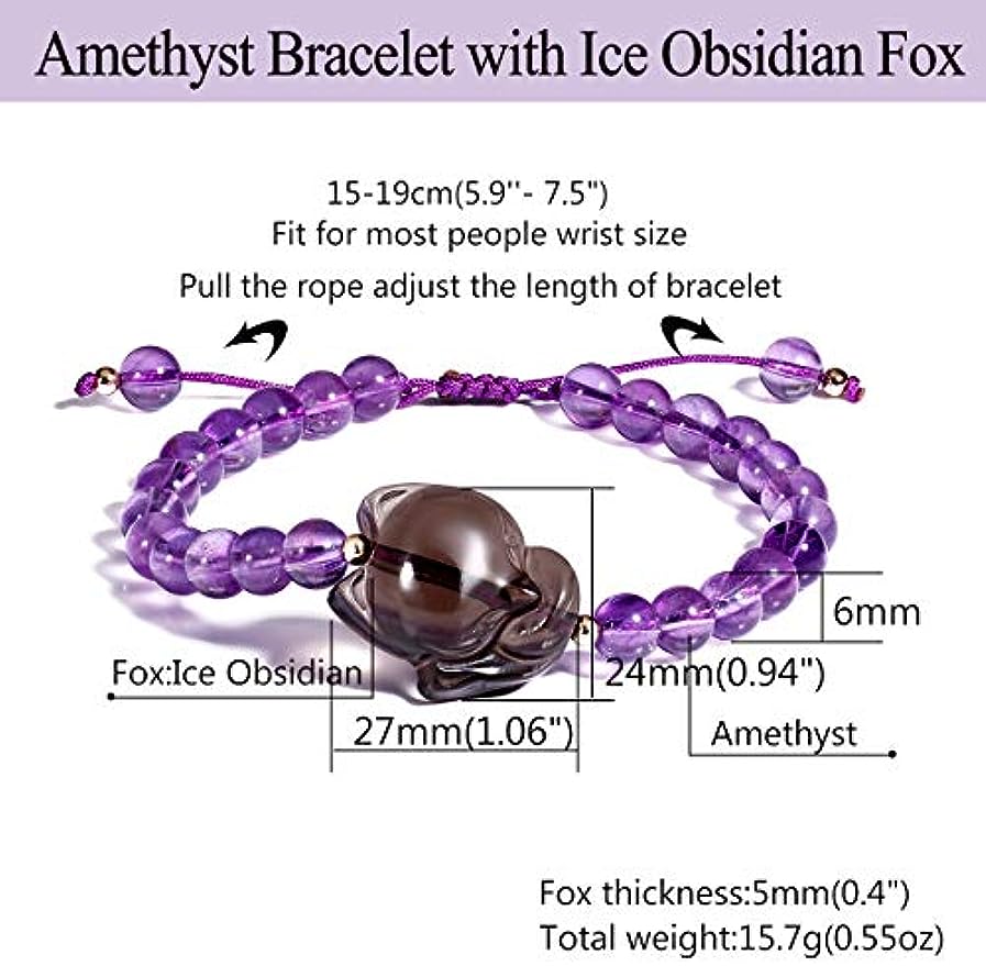 Fox Amethyst Bracelet with Obsidian