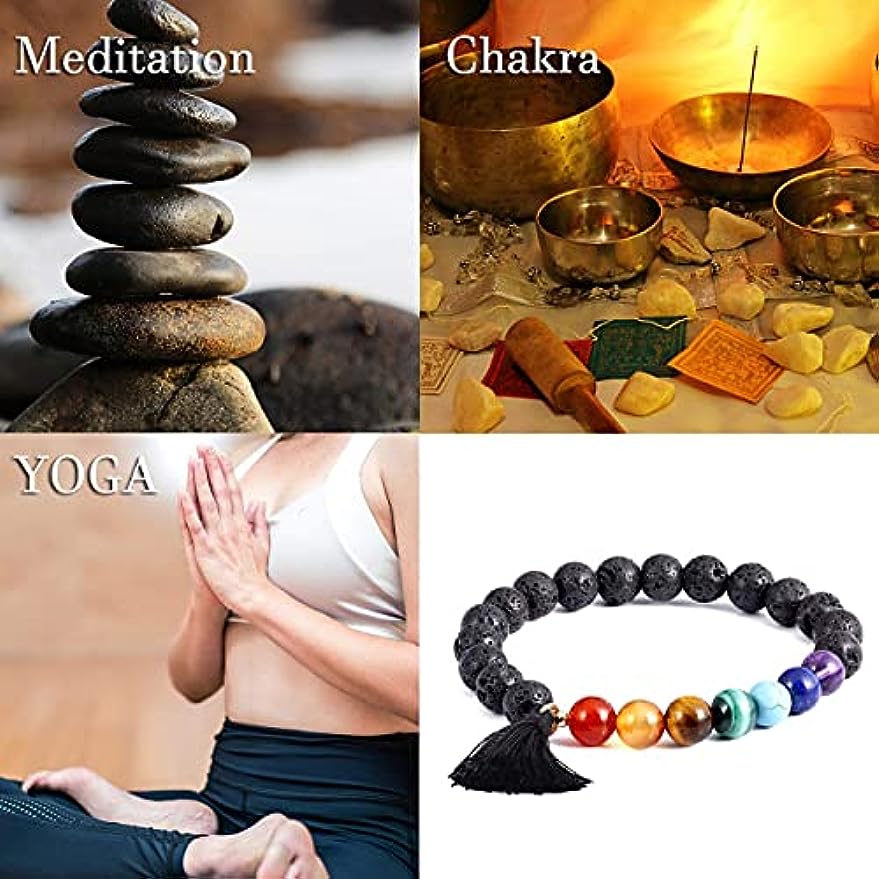 7 Chakra Healing Bracelet with Real Stones Lava Rock