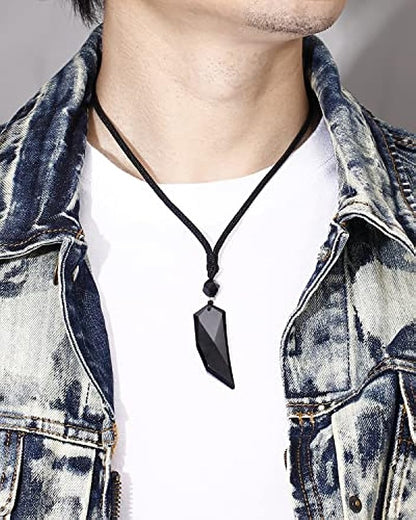 Black Obsidian Stone Woolf Tooth Crystal Necklaces