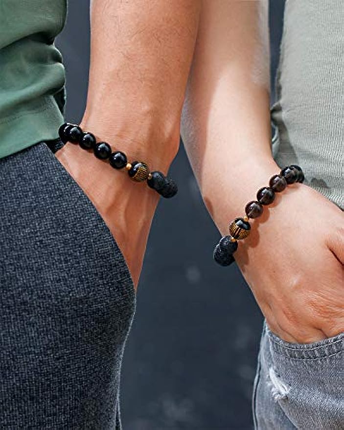 Lava Rock Couples Bracelets "Feng Shui" Black Obsidian