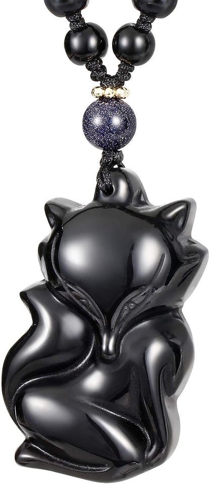 Black Obsidian Lucky Fox Necklace