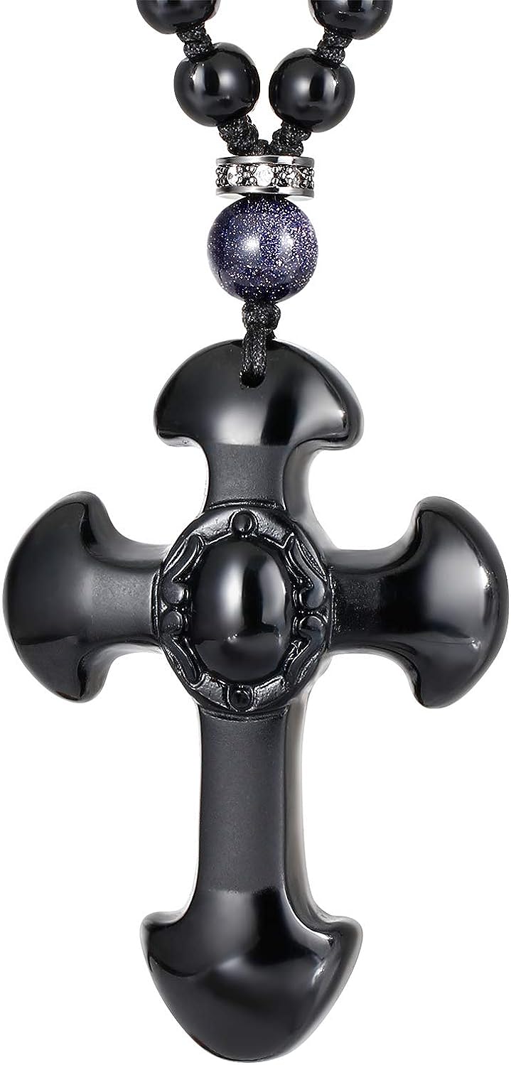 Black Obsidian Cross Necklace