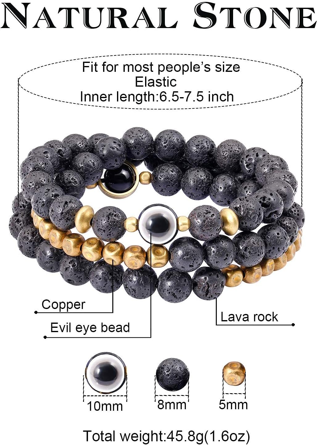 Lava Rock Evil Eye Bracelet/Necklace