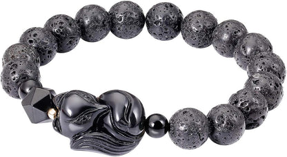 Lava Rock Howlite Obsidian Fox Bracelet